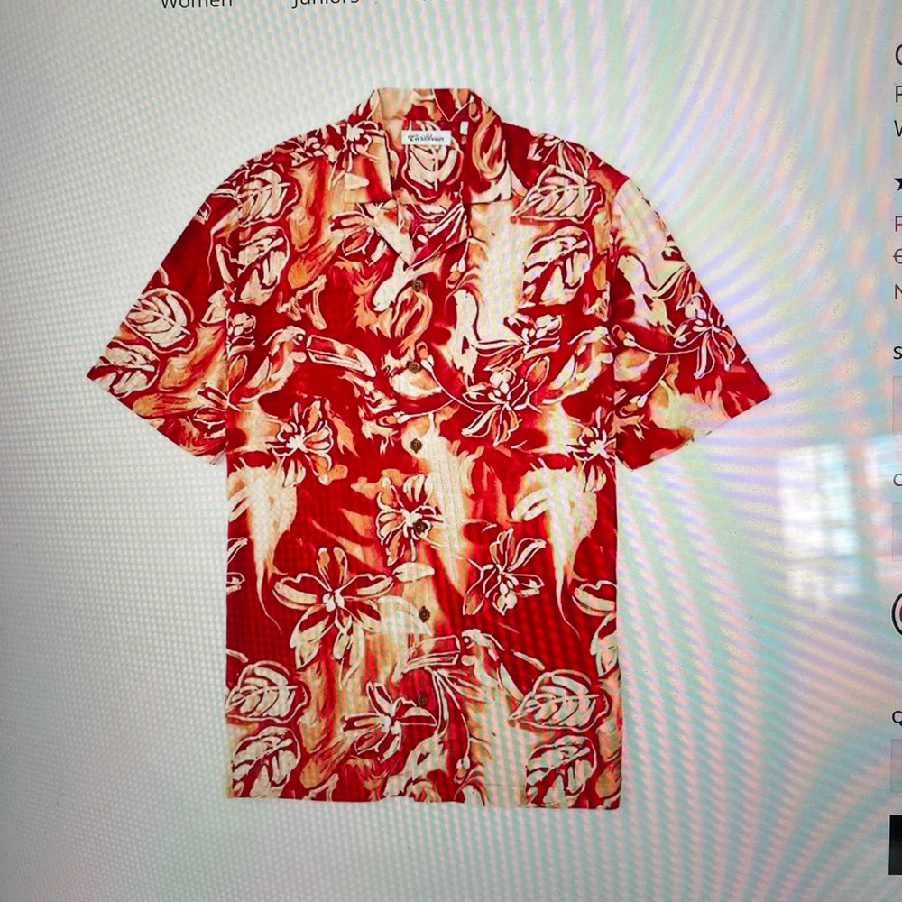 Caribbean Paradise Collection Printed True Red Short Sleeve Shirt NWOT